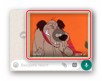 Отправленная анимация в чат в приложении WhatsApp